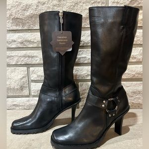 Harley Davidson black leather square toe heeled biker mid-calf boots sz 7 NWT